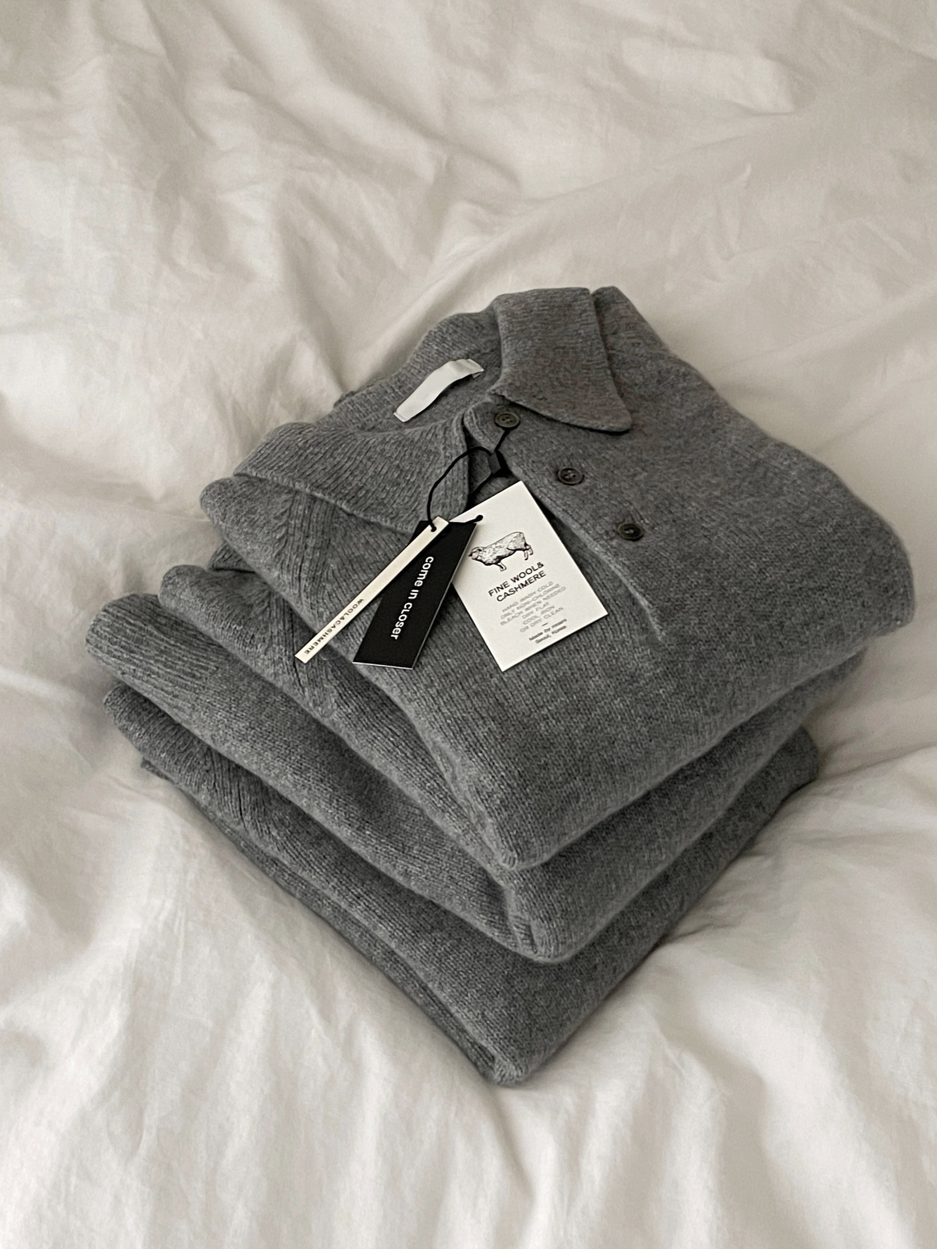 collar button cashmere wool blend knit (grey, black)